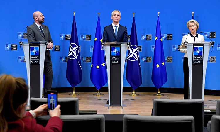 NATO, EU vow more support for Ukraine to defend itself