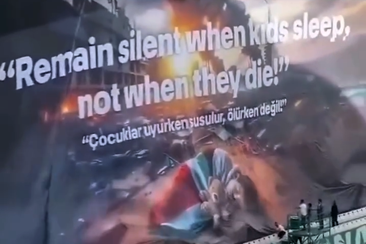 VIDEO: Turkish football fans put up massive banner, ‘remain silent when kids sleep, not when they die’ in support of Gaza