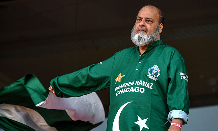 Standing out in the crowd, a Pakistan fan at India's World Cup 