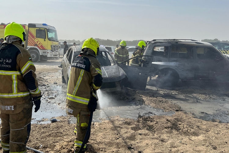 Dubai Civil Defence control fire in two vehicles