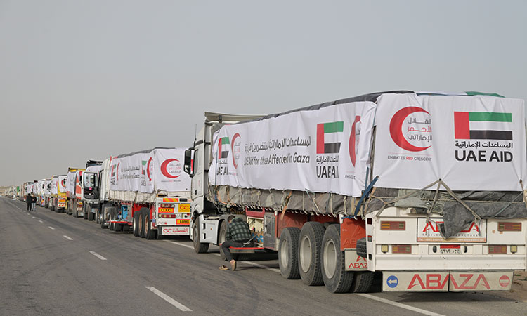 10 UAE aid trucks arrive at Rafah crossing for Gaza residents