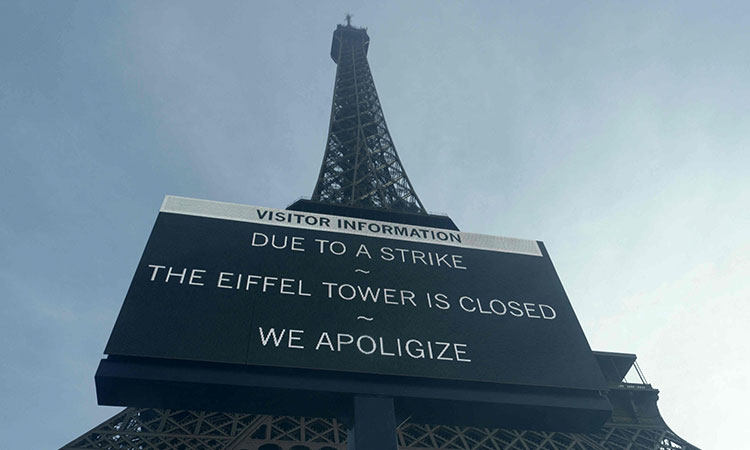 Eiffel Tower closed as staff go on strike on the 100th anniversary of its founder's death 