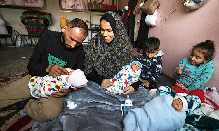 Displaced by war, Gaza mother gives birth to quadruplets	