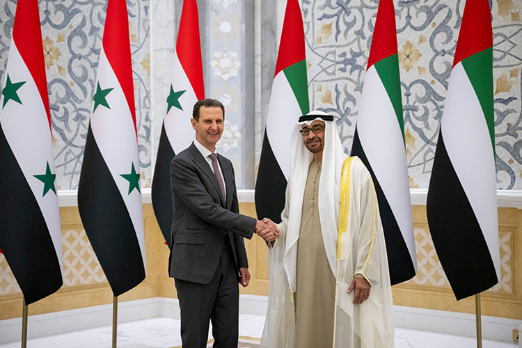 Sheikh Mohamed Bin Zayed receives Bashar Al Assad with military honours