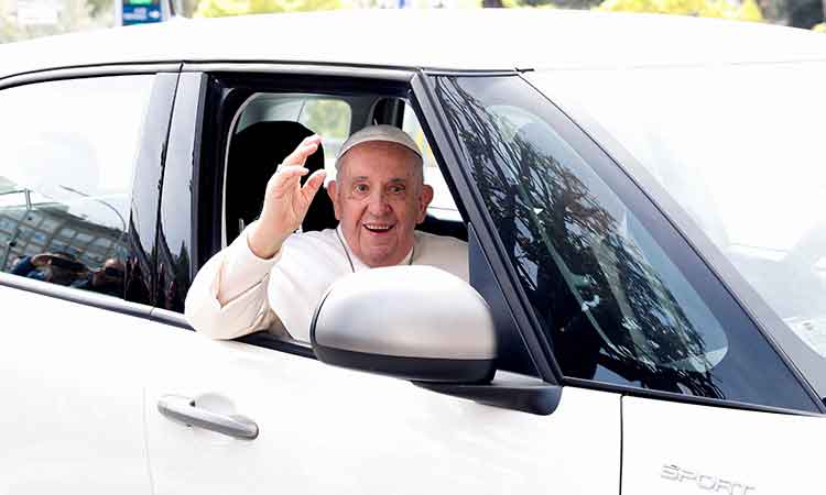 Pope Francis leaves hospital, saying ‘I’m still alive’