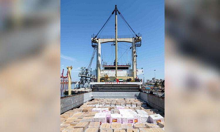 Third UAE aid ship with over 2,000 tonnes of relief materials arrives at Latakia Port