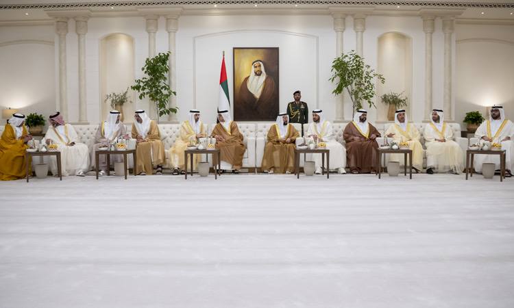 Sheikh Mansour Bin Zayed and Sheikh Khaled receive Crown Princes, well-wishers at Al Mushrif Palace