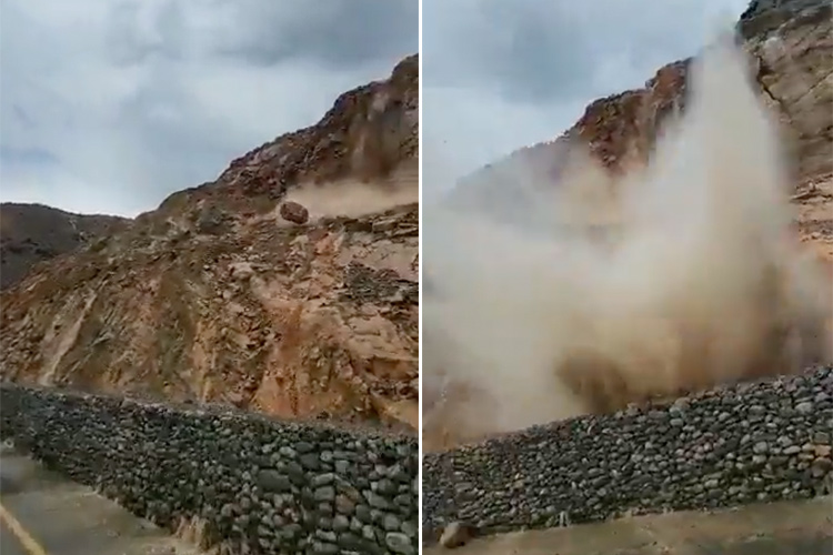 VIDEO: Motorist miraculously escapes being crushed under falling mountain rock in Oman