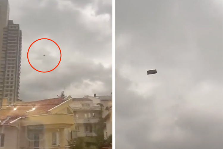 VIDEO: Sofa flies out of highrise apartment and lands on garden during storm in Turkey