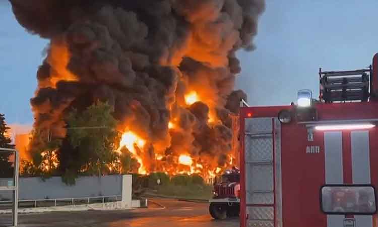 Fuel depot on fire in Russian village near Crimea bridge