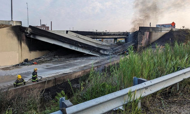 Vehicle fire causes major US highway collapse