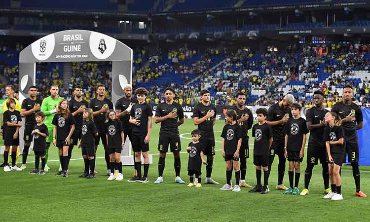 For the first time in history, Brazil's footballers discard yellow and green shirts and wear black in anti-racism goal