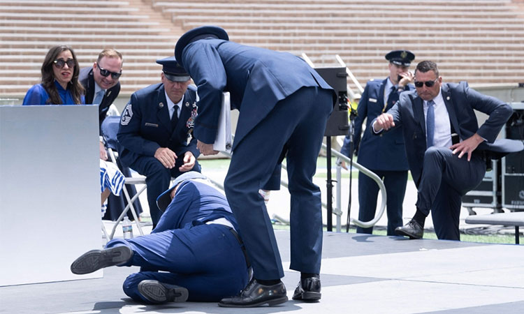 VIDEO: Biden falls on stage at Air Force graduation, White House says he's 'fine'