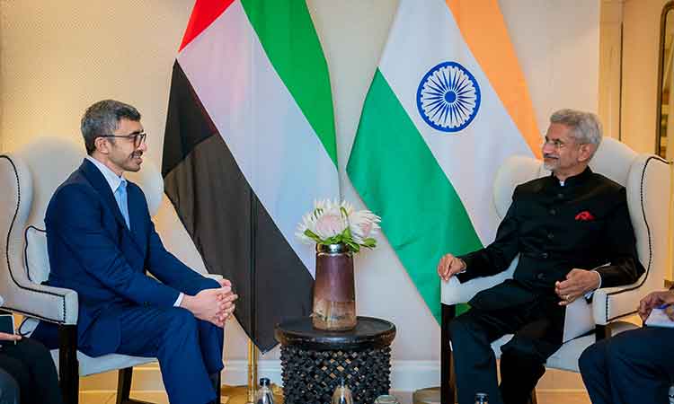 Sheikh Abdullah interacts with Indian counterpart Jaishankar at South Africa meet