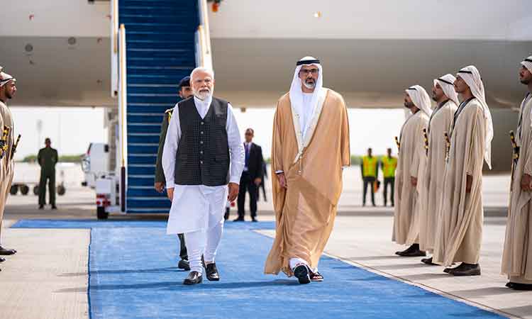 Sheikh Khaled receives Indian PM Modi at start of official visit to the UAE