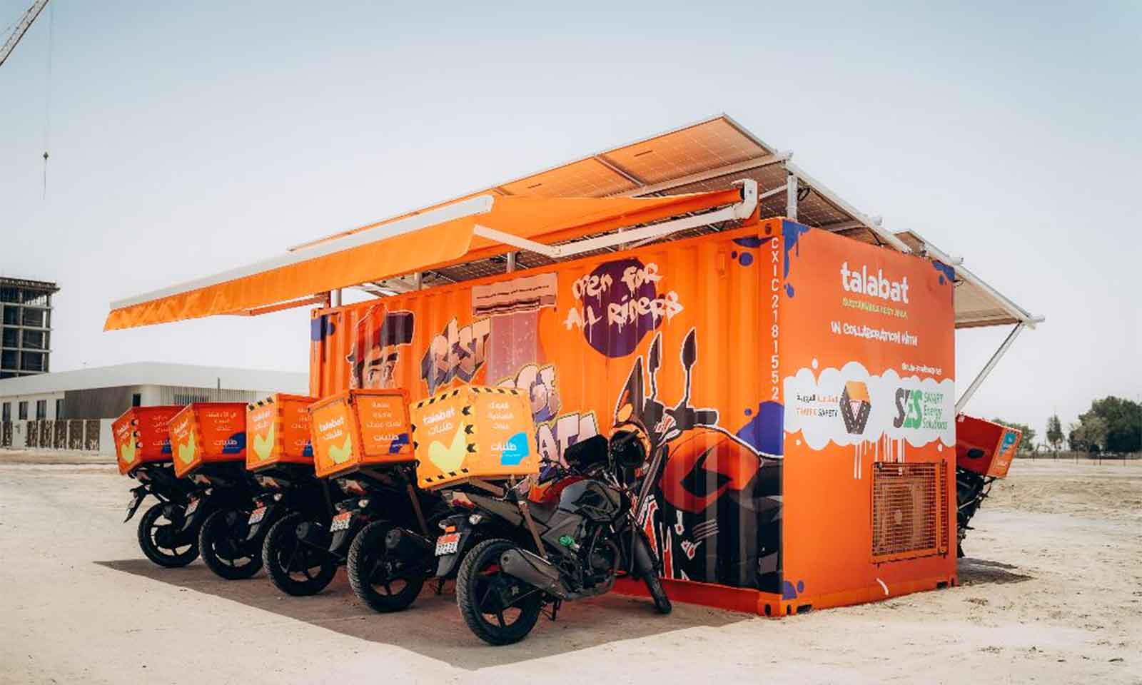 Abu Dhabi provides covered rest areas for motorcycle delivery drivers