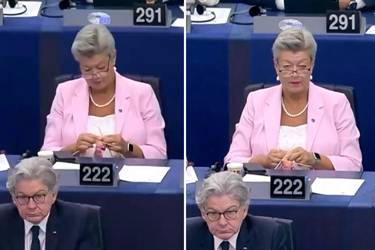 VIDEO: EU Commissioner Johansson knits during European Commission President Ursula's speech 