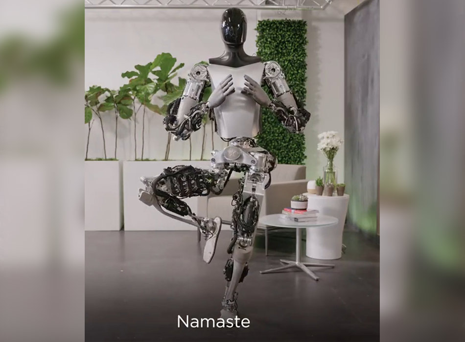 Musk showcases Tesla humanoid robot performing Yoga Namaste