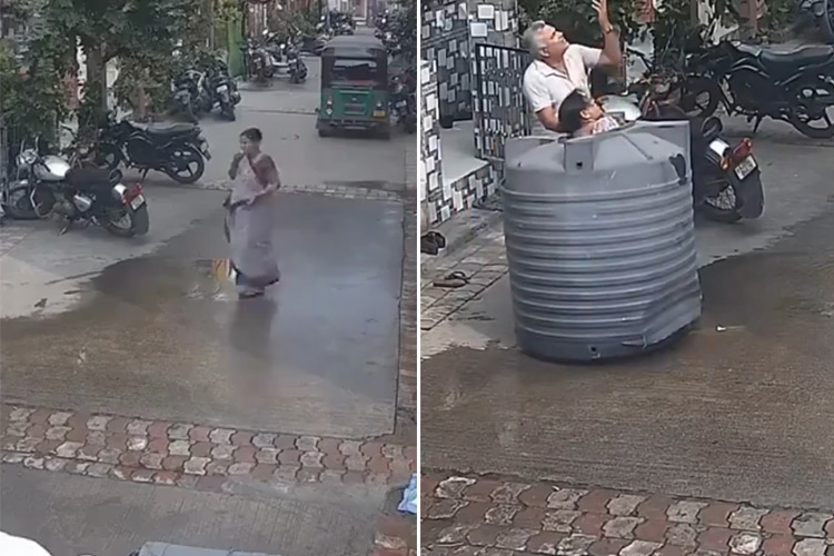 VIDEO: Water tank falls on woman eating apple, netizens say ‘an apple a day keeps the doctor away’