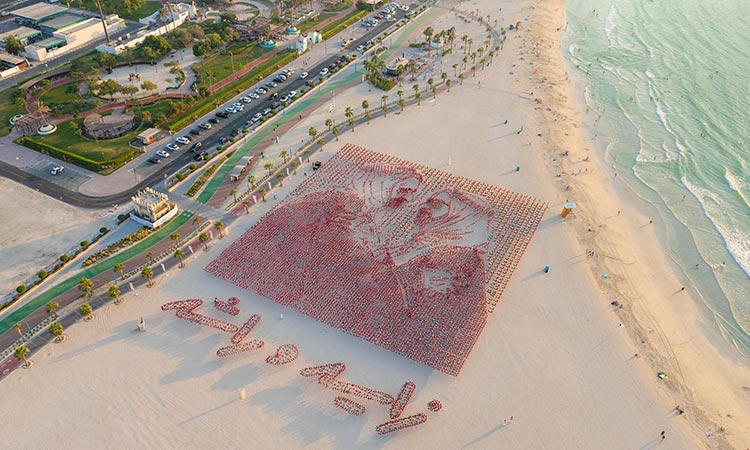  11,600 flags form aerial portraits of Sheikh Zayed and Sheikh Rashid