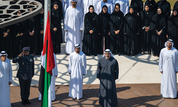 Sheikh Khaled raises UAE flag at Abu Dhabi Executive Office to mark Flag Day