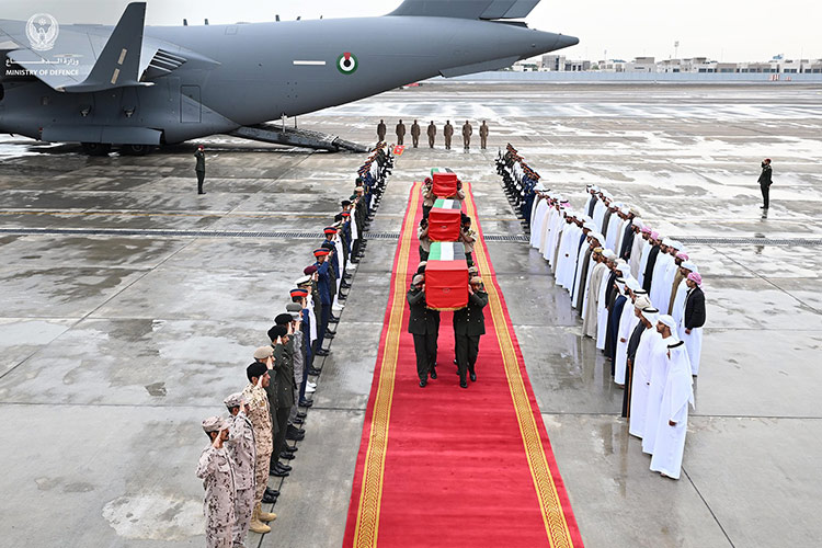 Bodies of Emirati martyrs killed in Somalia attack arrive in Abu Dhabi 