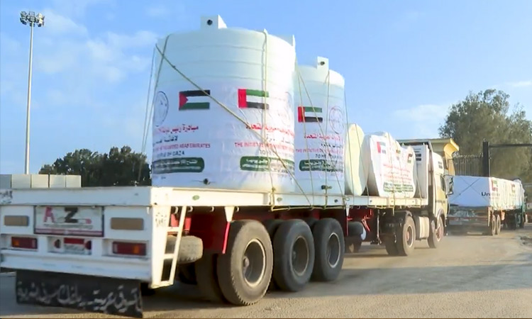 14-truck UAE aid convoy  carrying over 300 tonnes of humanitarian relief enters Gaza Strip