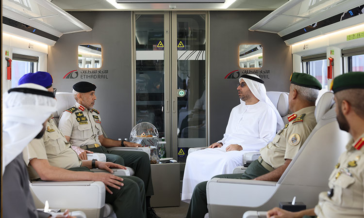 Sheikh Ahmed travels from Abu Dhabi to Dubai in Etihad Rail prototype passenger train