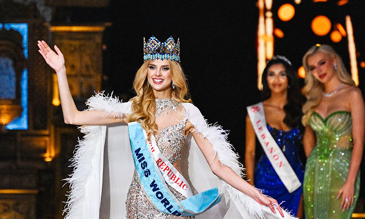 24-year-old Czech beauty Krystyna is crowned Miss World in India 