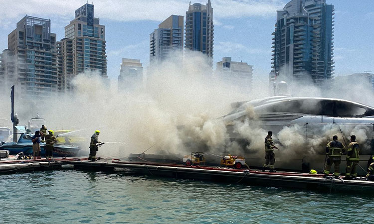 Dubai Civil Defence controls yacht fire in Marina