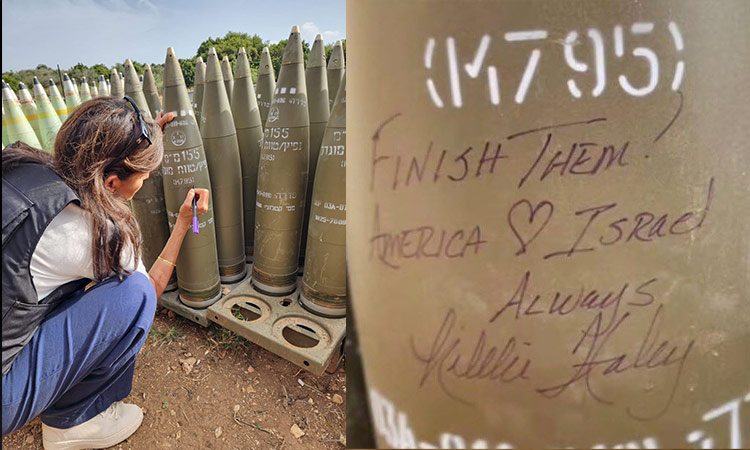 Nikki Haley writes 'Finish Them' on Israeli artillery shell, drawing criticism