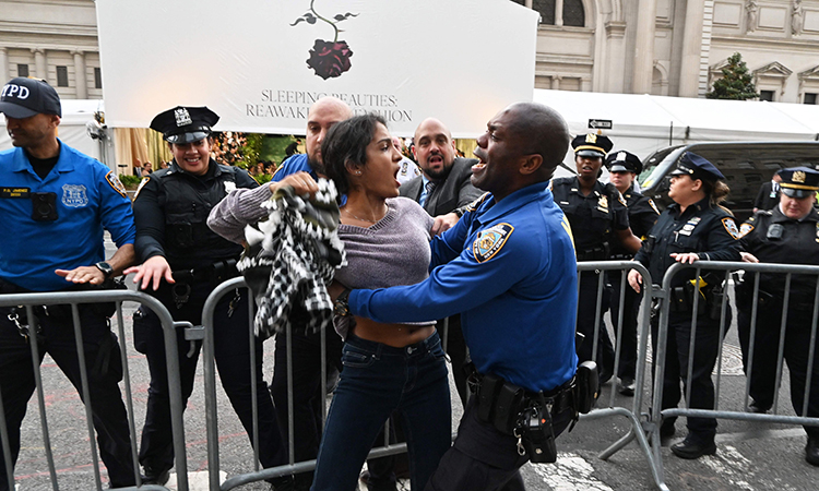 Pro-Palestinian demonstrators protest outside the Met Gala