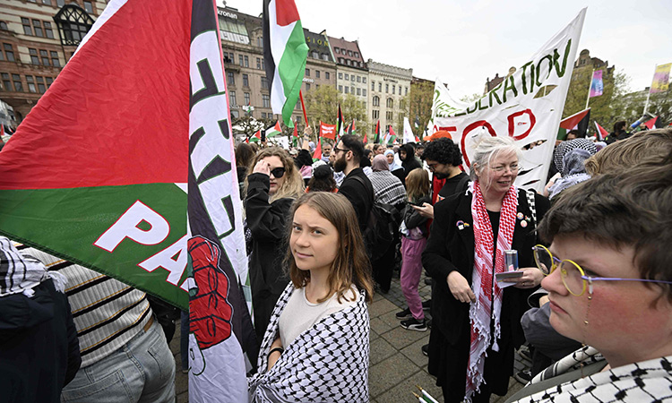 Climate activist Greta joins pro-Palestinian protest march against Israeli’s Eurovision participation 