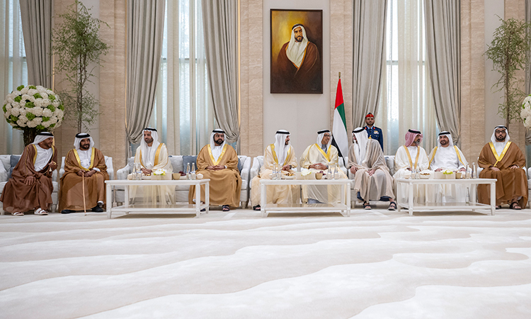 Sheikh Mansour, Sheikh Khaled receive Crown Princes, sheikhs, well-wishers on Eid Al Adha