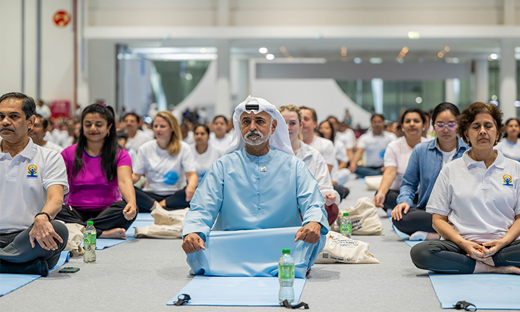 Sheikh Nahyan Bin Mubarak attends International Day of Yoga celebrations at ADNEC