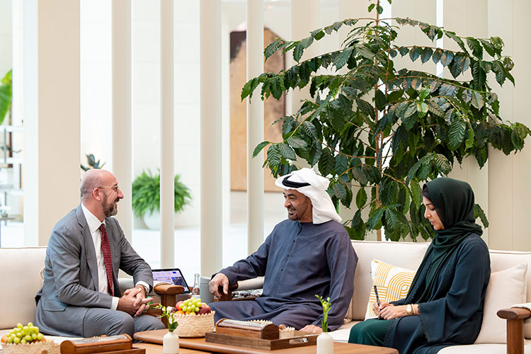 Sheikh Mohamed Bin Zayed and Charles Michel discuss strengthening relations, regional developments