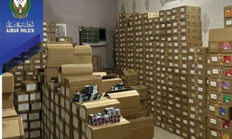 Ajman Police arrest two persons trading and storing 797,000 e-cigarettes without a licence.