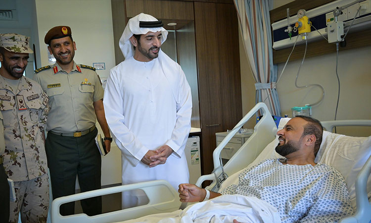 Sheikh Hamdan visits injured UAE Armed Forces personnel at Zayed Military Hospital