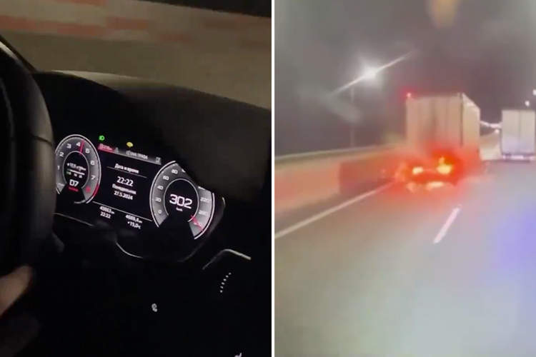 VIDEO: Russian youth driving Audi RS5 at 300km per hour crashes into truck on Moscow highway