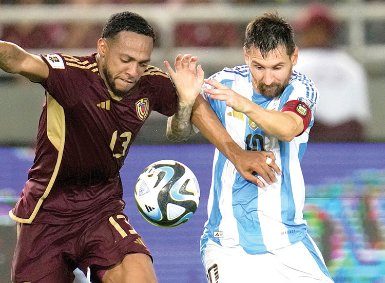 Venezuela hold   Argentina to 1-1   draw on Messi’s   return, Brazil   overcome Chile